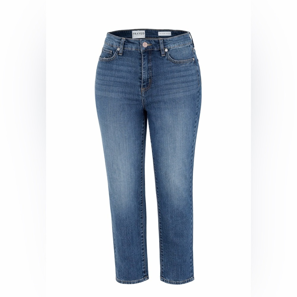 Frayed Jeans High Rise Straight Leg Stretch Denim Size 10